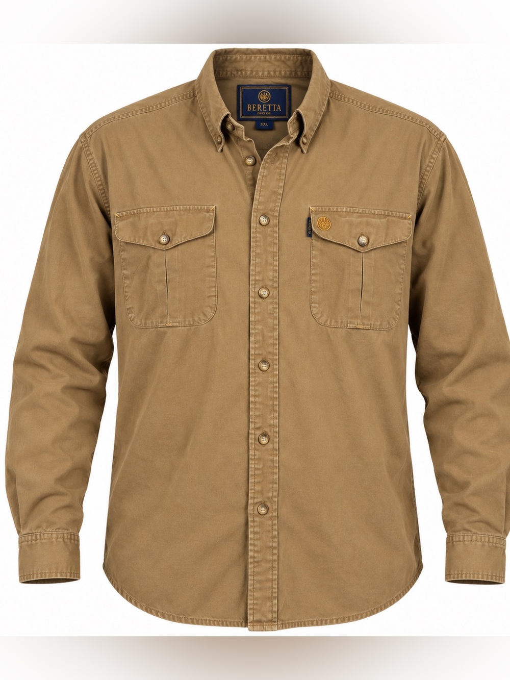 Beretta Men’s XXL Tan Cotton Field Shirt Long Sleeve Hunting Safari Outdoor